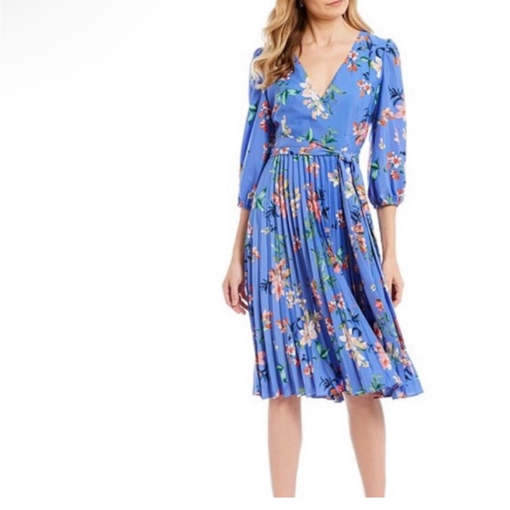 Eliza J Floral Print Pleated Faux Wrap Midi Dress